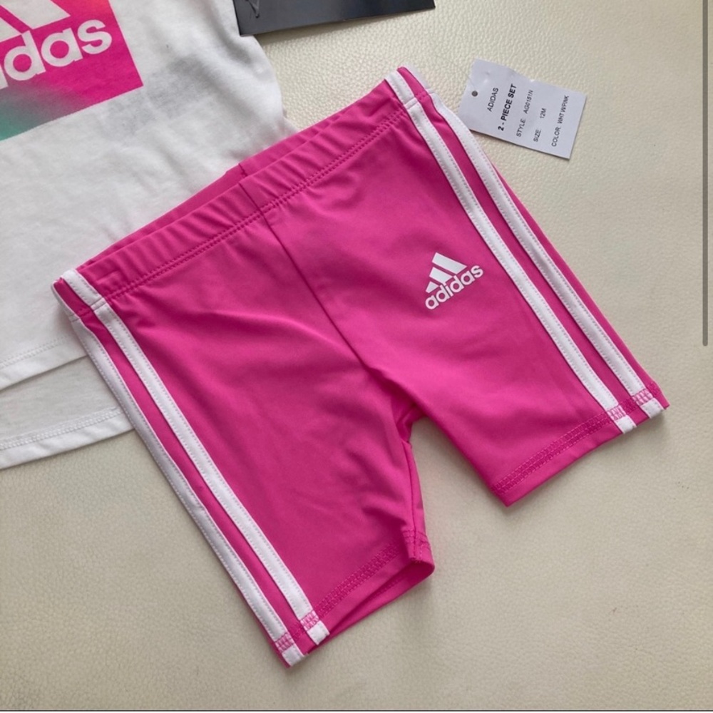 Adidas baby girl pink super adorable shorts leggings set 2195 - Picture 3 of 3